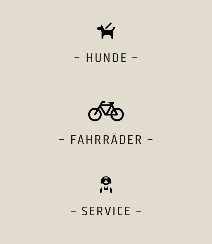 Three icons for dogs, bikes and service